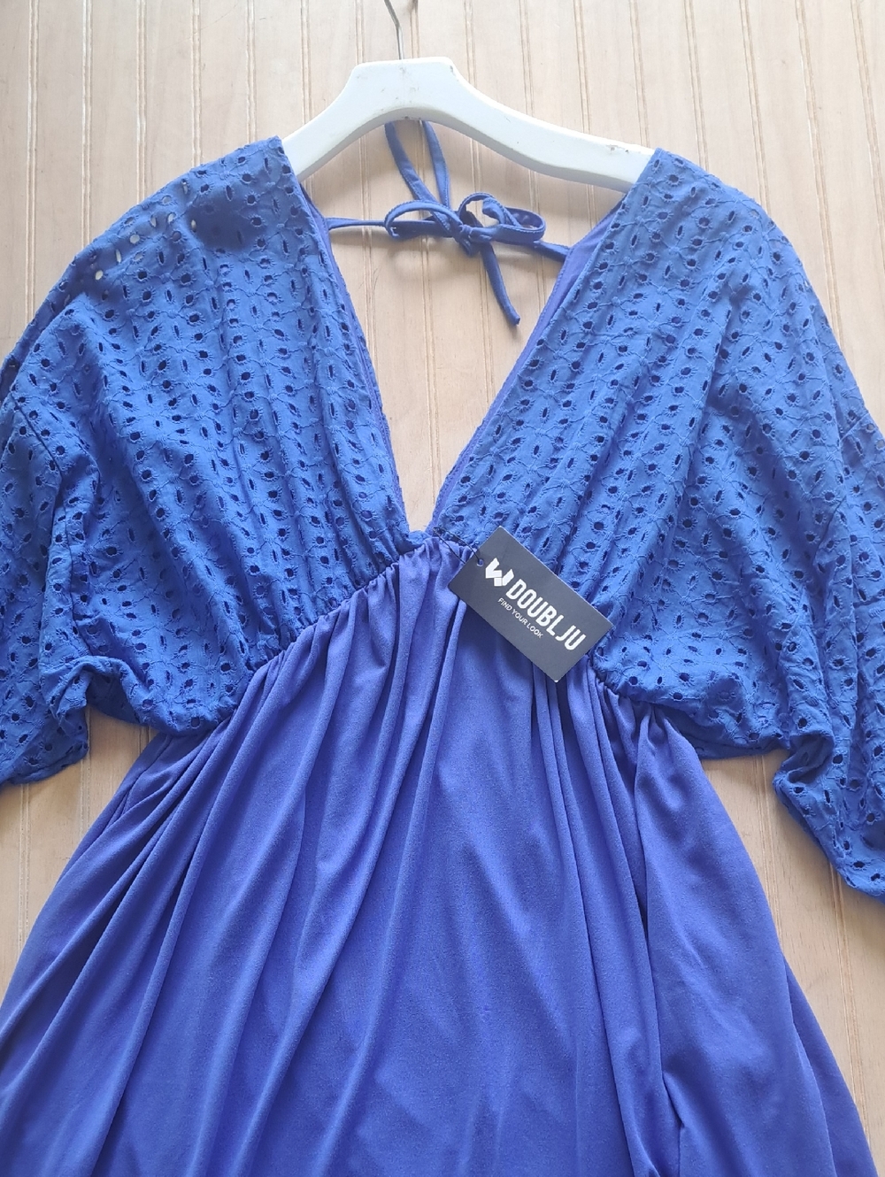 NWT Doublju Royal Blue V-Neck Eyelet Sleeve Maxi Dress Lightweight Boho - Picture 12 of 12
